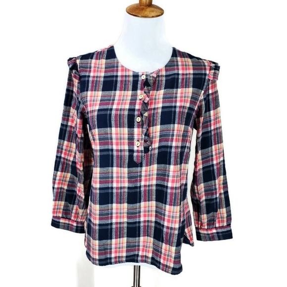 Anthropologie Isabella Sinclair Womens Plaid Flannel Pop Over Blouse SZ XS - Picture 3 of 16